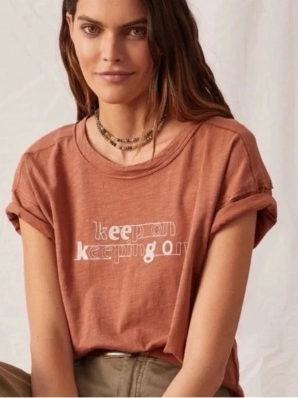 Anthropologie Sustainable Boyfriend tee “Keep on Keeping On” size small